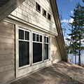 architect designed lakefront home - muskoka - stone fireplace thru windows