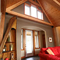 architect designed new lakefront cottage - parry sound - timber-frame family room