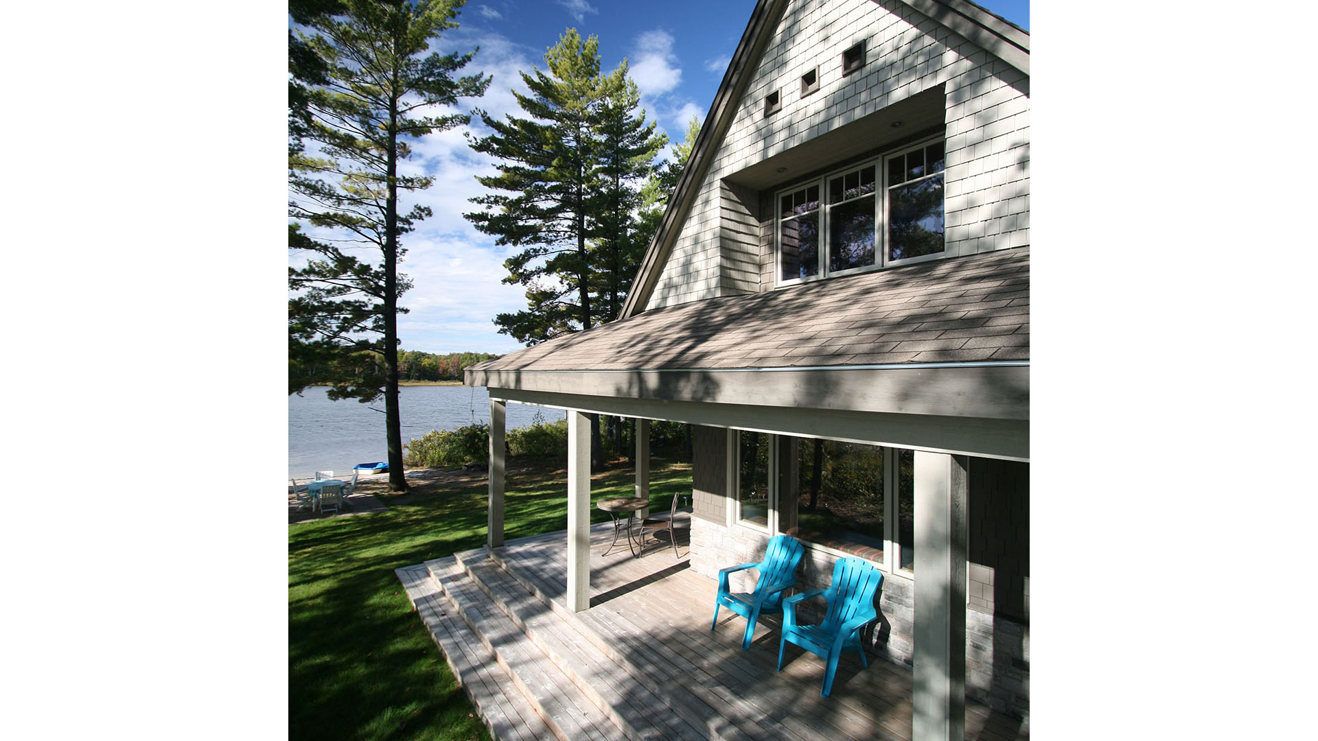 architect designed lakefront home - muskoka - lakeside covered porch